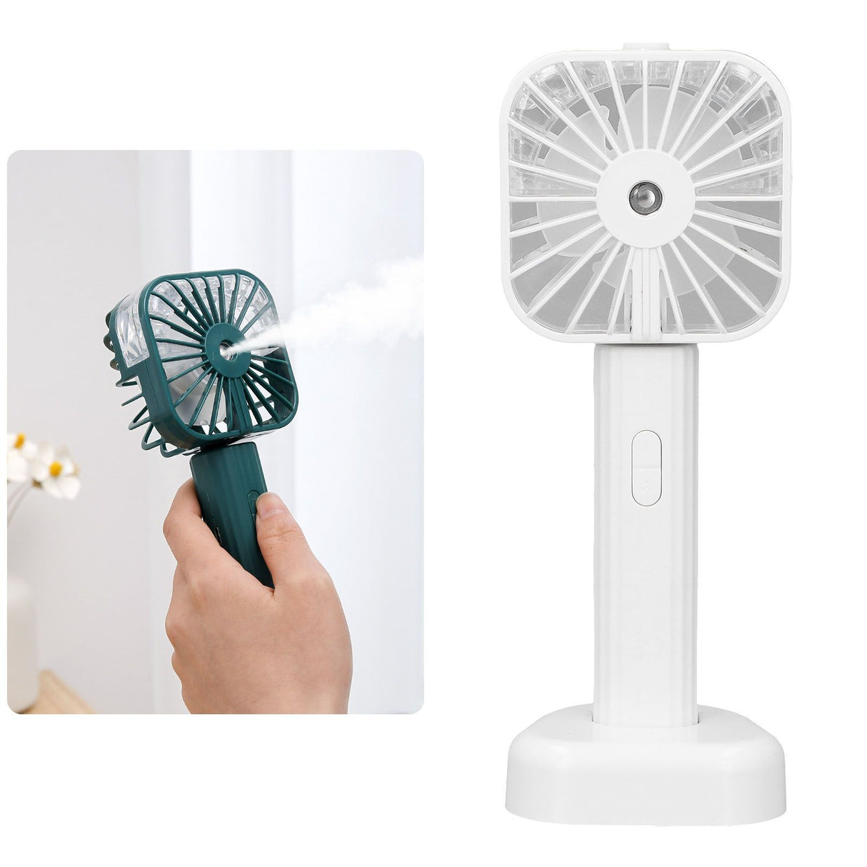 Hand Held Misting Fan Portable Battery Operated USB Rechargeable Quiet Spray Cooling Fan for Travel Outdoors White