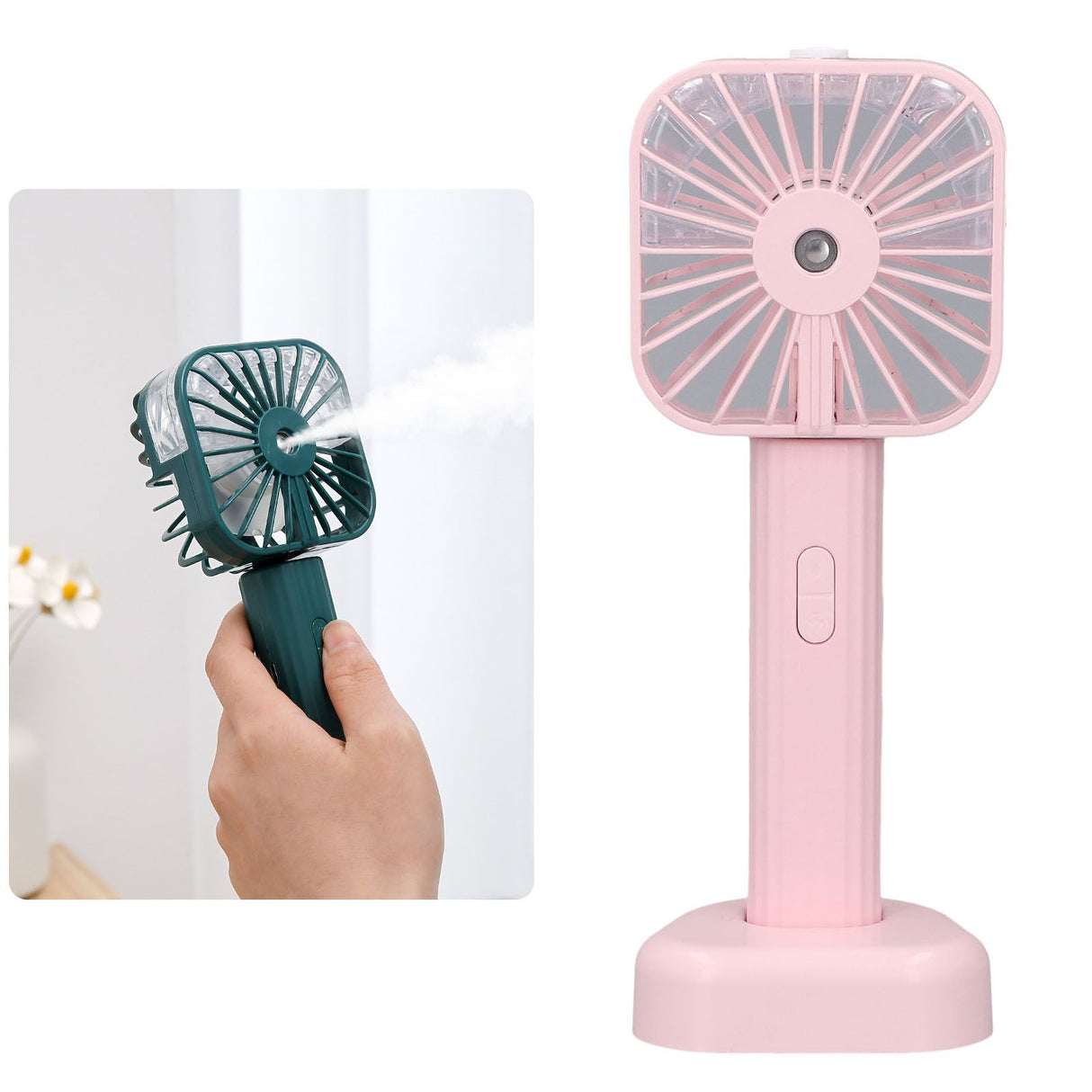 Hand Held Misting Fan Portable Battery Operated USB Rechargeable Quiet Spray Cooling Fan for Travel Outdoors Pink