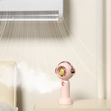 Portable Handheld Misting Fan Cute Cartoon USB Rechargeable Personal Fan for Outdoor Indoor Pink - Rear View