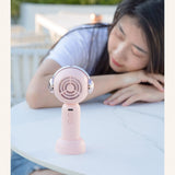 Portable Handheld Misting Fan Cute Cartoon USB Rechargeable Personal Fan for Outdoor Indoor Pink