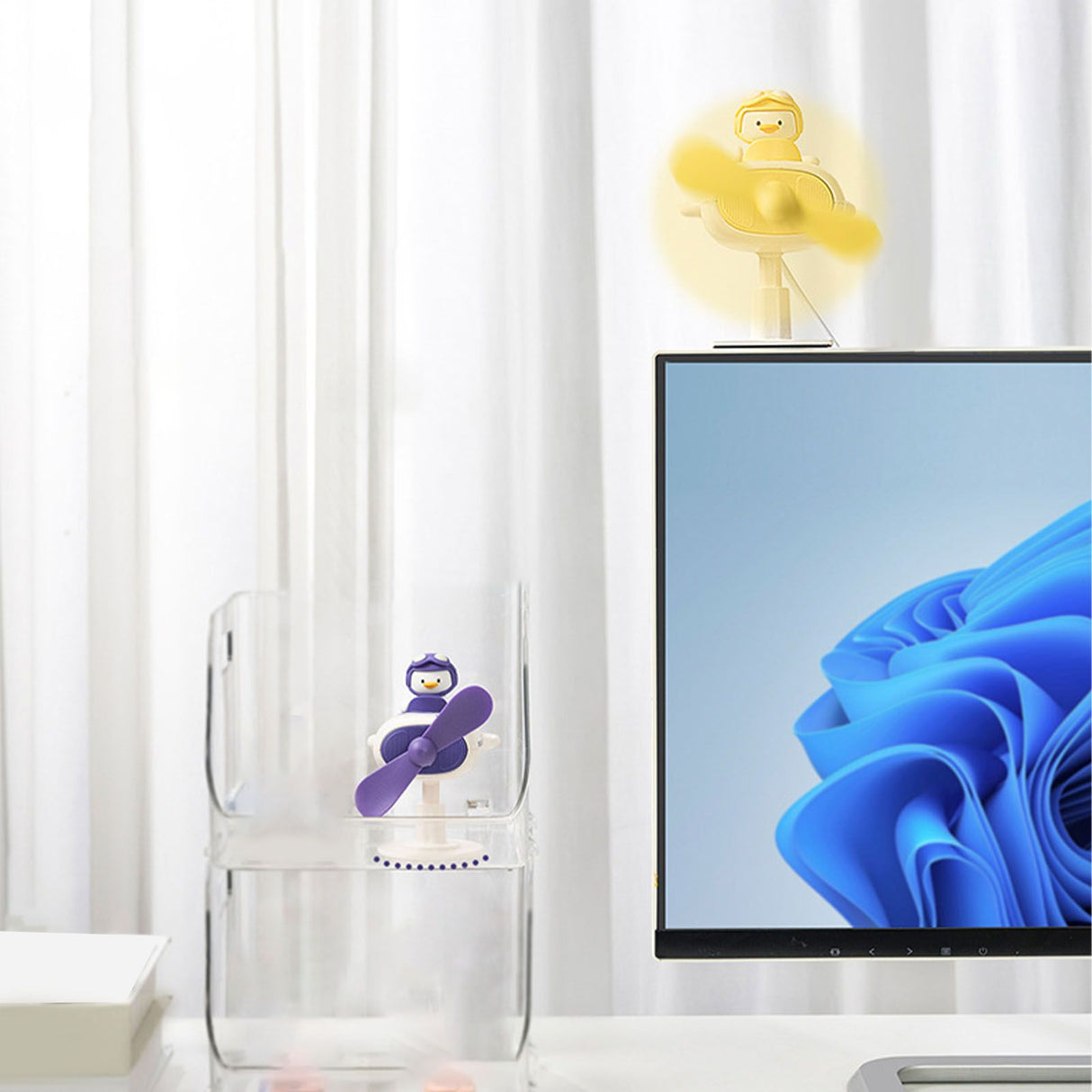 Clip On Fan Portable Small Fan with Cord Powered Small Fan with Sturdy Clamp Mini Table Fan Personal Desk Fan Duck Shape Yellow