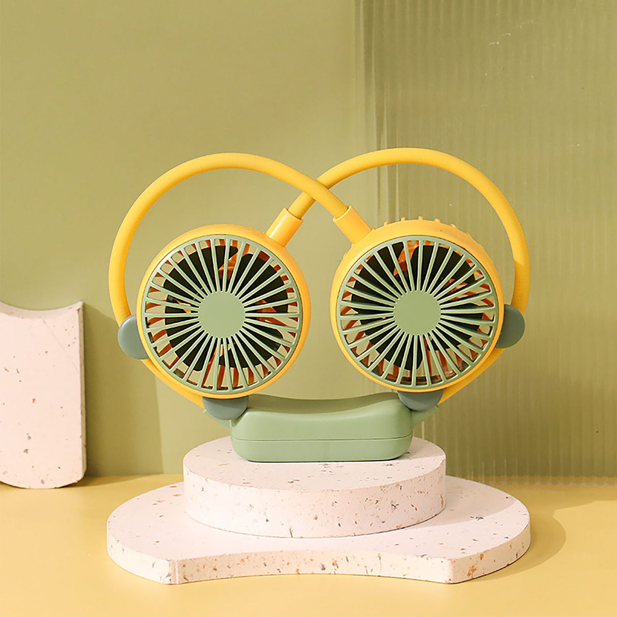 Portable Neck Fan Bendable Wearable USB Rechargeable Hand Free Mini Hanging Fan for Office Travel Yellow
