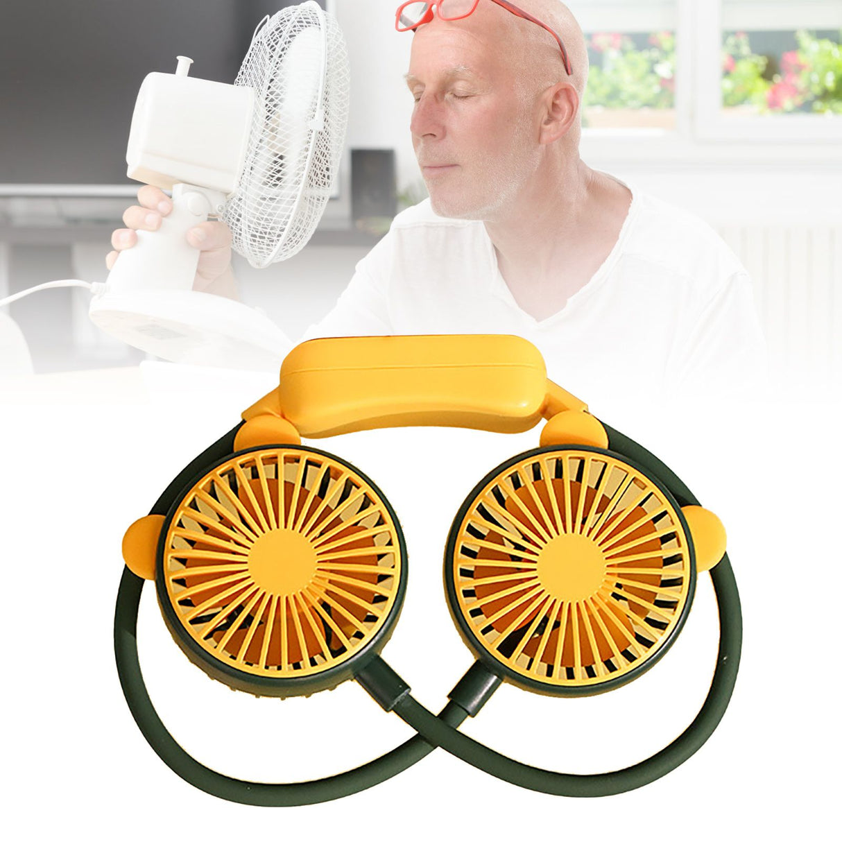 Portable Neck Fan Bendable Wearable USB Rechargeable Hand Free Mini Hanging Fan for Office Travel Green