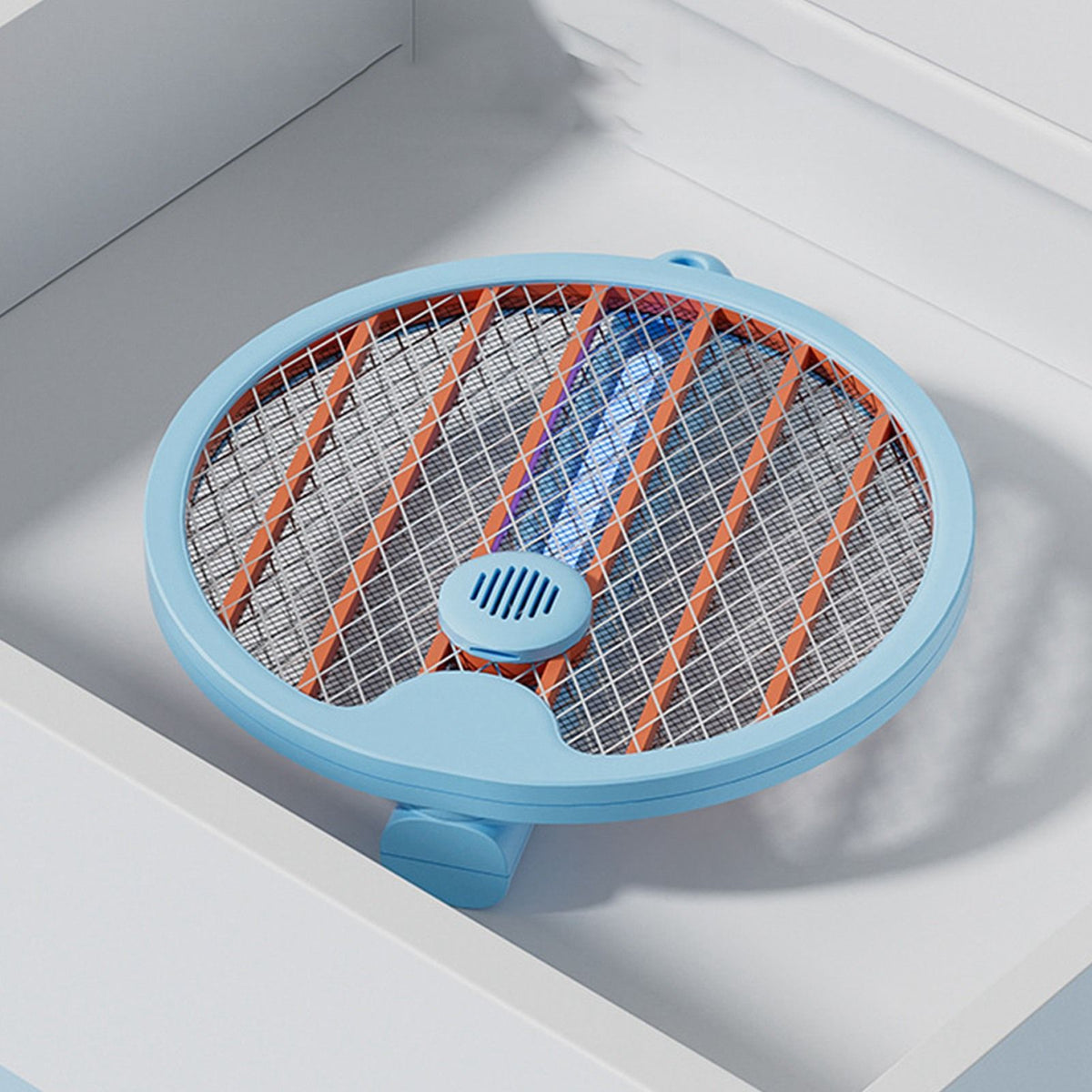Electric Fly Swatter Racket 4 in 1 Automatic Portable Handheld Electric Fly Racket Bedroom Backyard Patio Camping Sky Blue