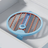 Electric Fly Swatter Racket 4 in 1 Automatic Portable Handheld Electric Fly Racket Bedroom Backyard Patio Camping Sky Blue