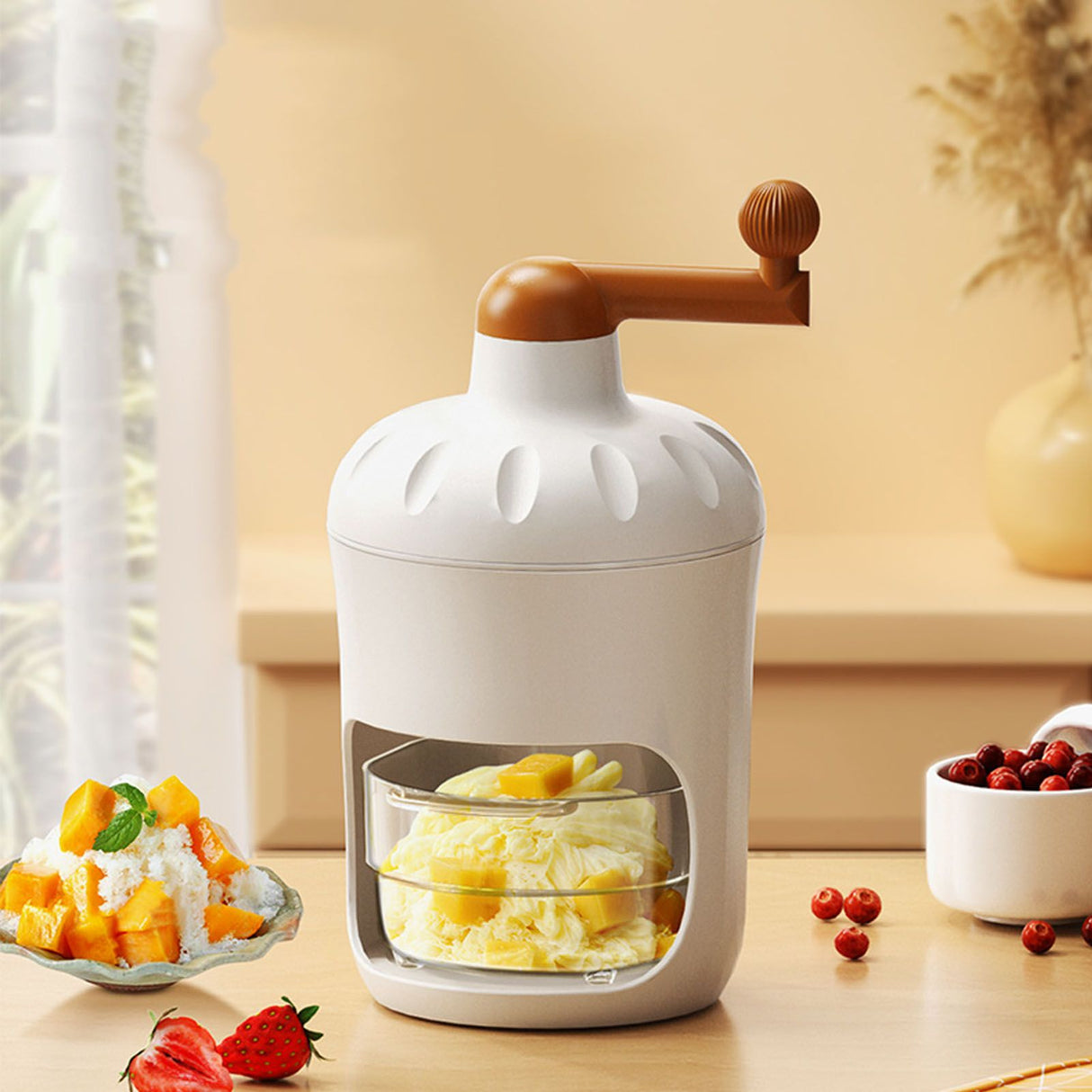 Hand Crank Shaved Ice Machine Stainless Steel Blades Safe Portable Ice Crusher for Home Restaurants Cafes Food Stalls