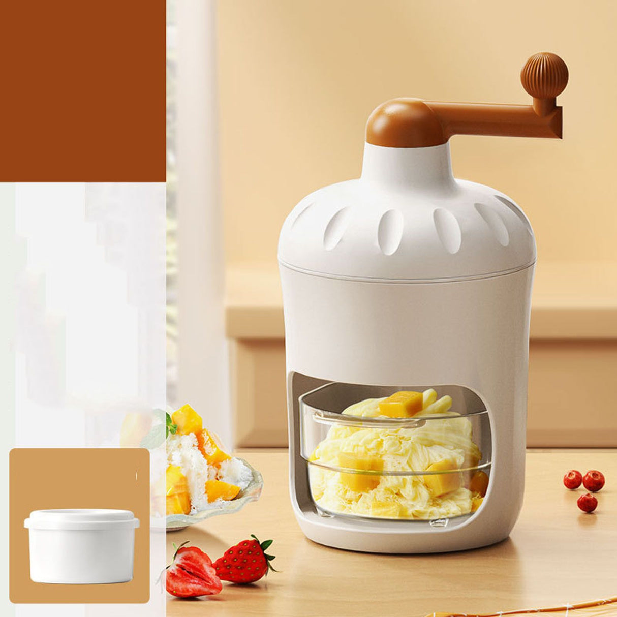 Hand Crank Shaved Ice Machine Stainless Steel Blades Safe Portable Ice Crusher for Home Restaurants Cafes Food Stalls