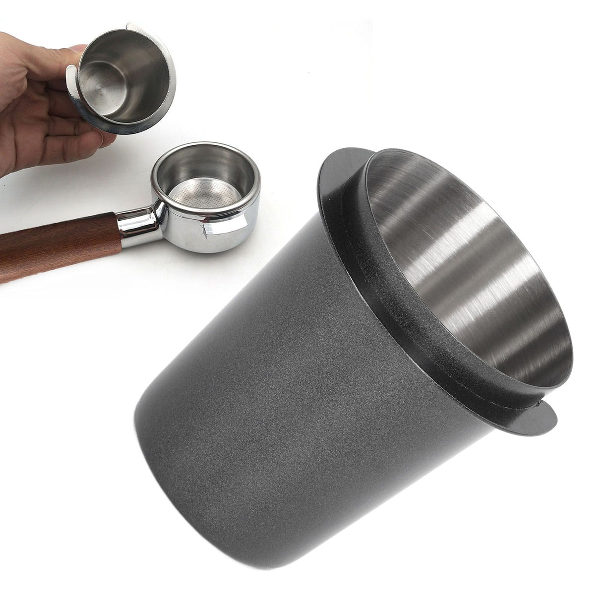 58mm Dosing Cup Stainless Steel Compatibility Polishing Coffee Dosing Cup Powder Feeder for Coffee Black