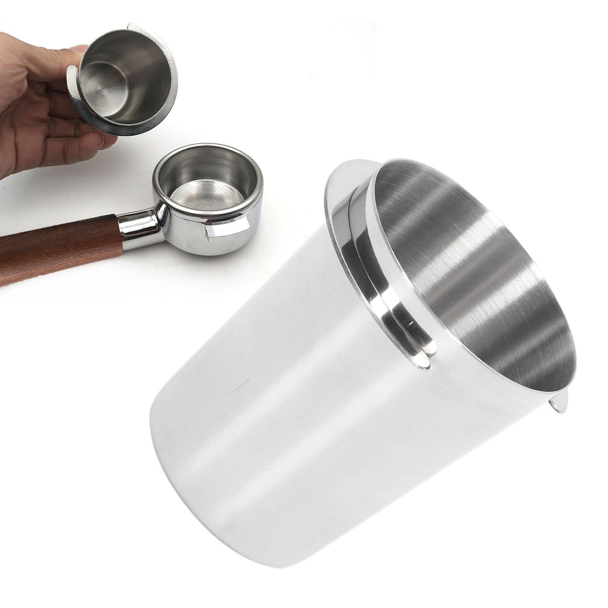58mm Dosing Cup Stainless Steel Compatibility Polishing Coffee Dosing Cup Powder Feeder for Coffee Silver