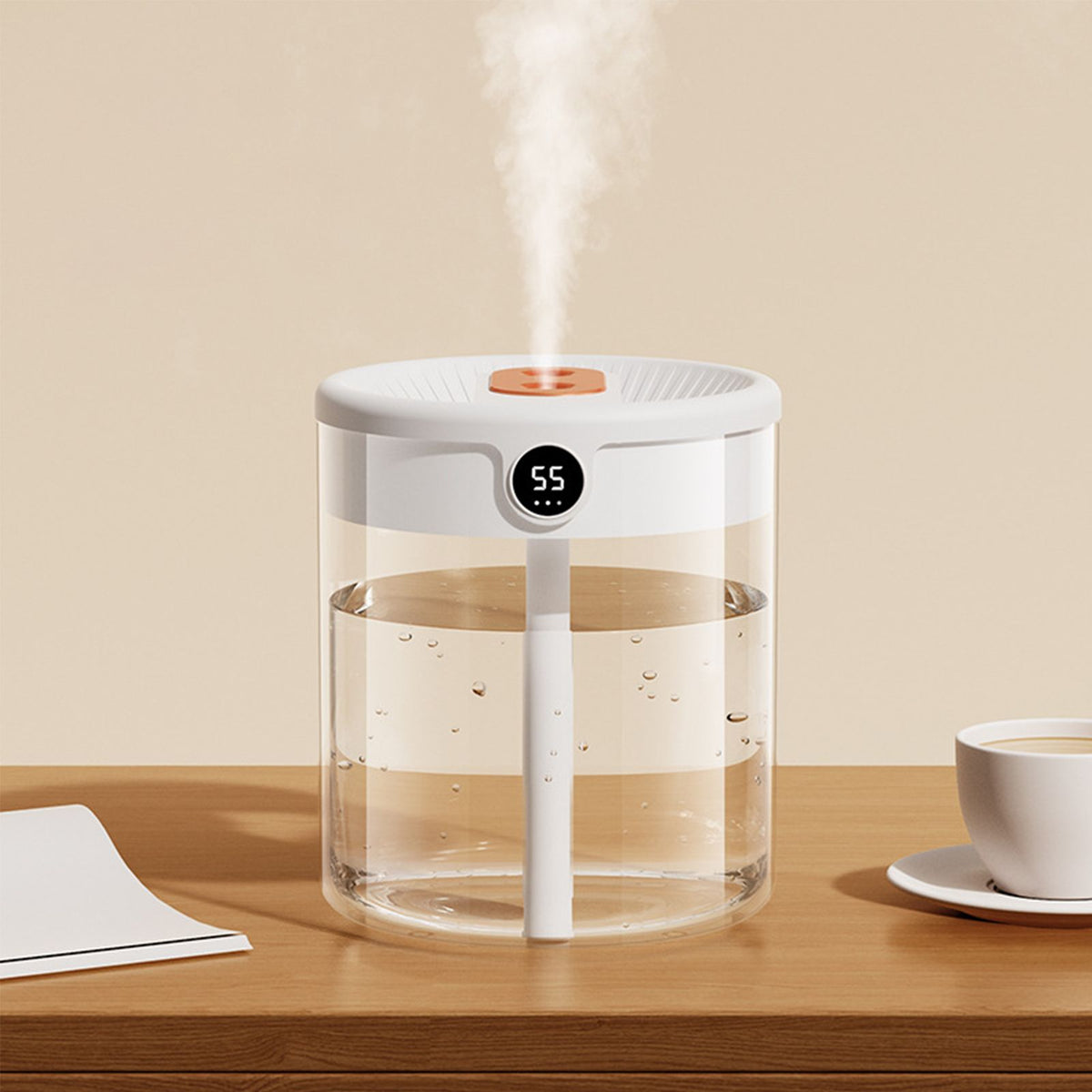2L Double Nozzle Air Humidifier USB Double Jet Humidifier with LCD Humidity Display Large Capacity Aroma Oil Diffuser for Home Bedroom White