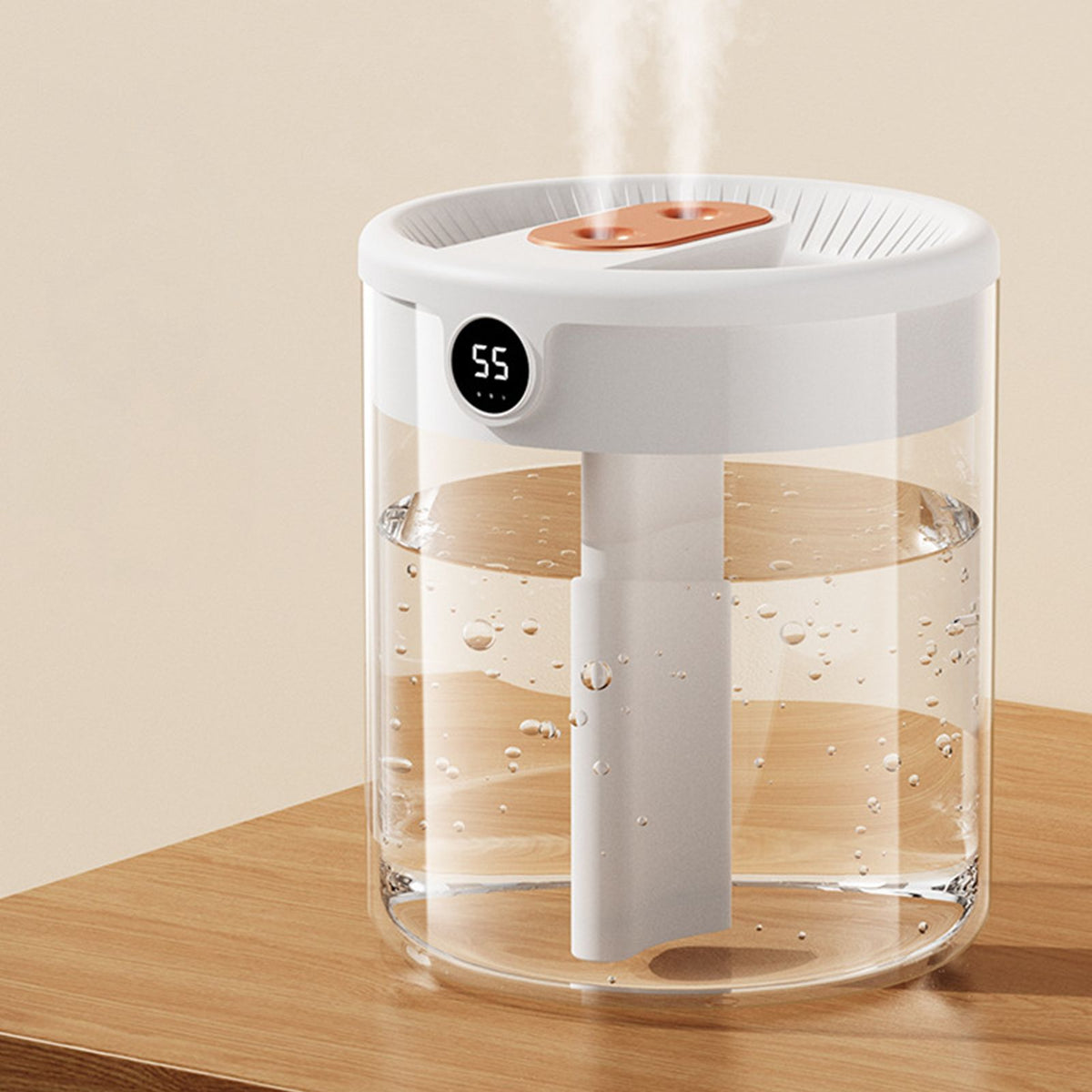 2L Double Nozzle Air Humidifier USB Double Jet Humidifier with LCD Humidity Display Large Capacity Aroma Oil Diffuser for Home Bedroom White