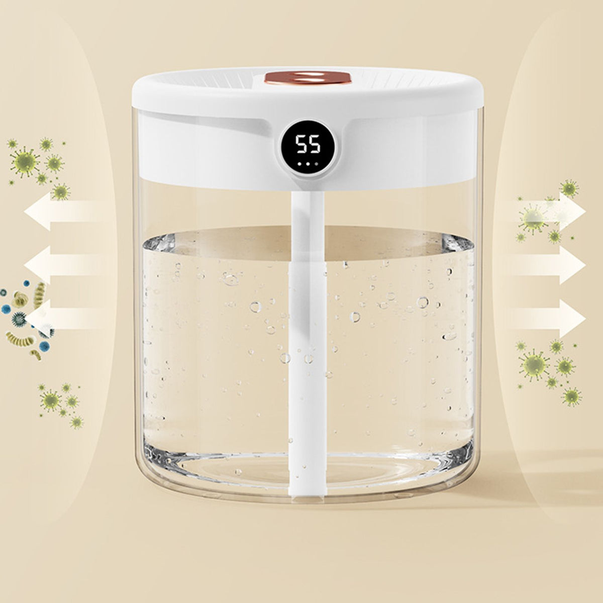 2L Double Nozzle Air Humidifier USB Double Jet Humidifier with LCD Humidity Display Large Capacity Aroma Oil Diffuser for Home Bedroom White