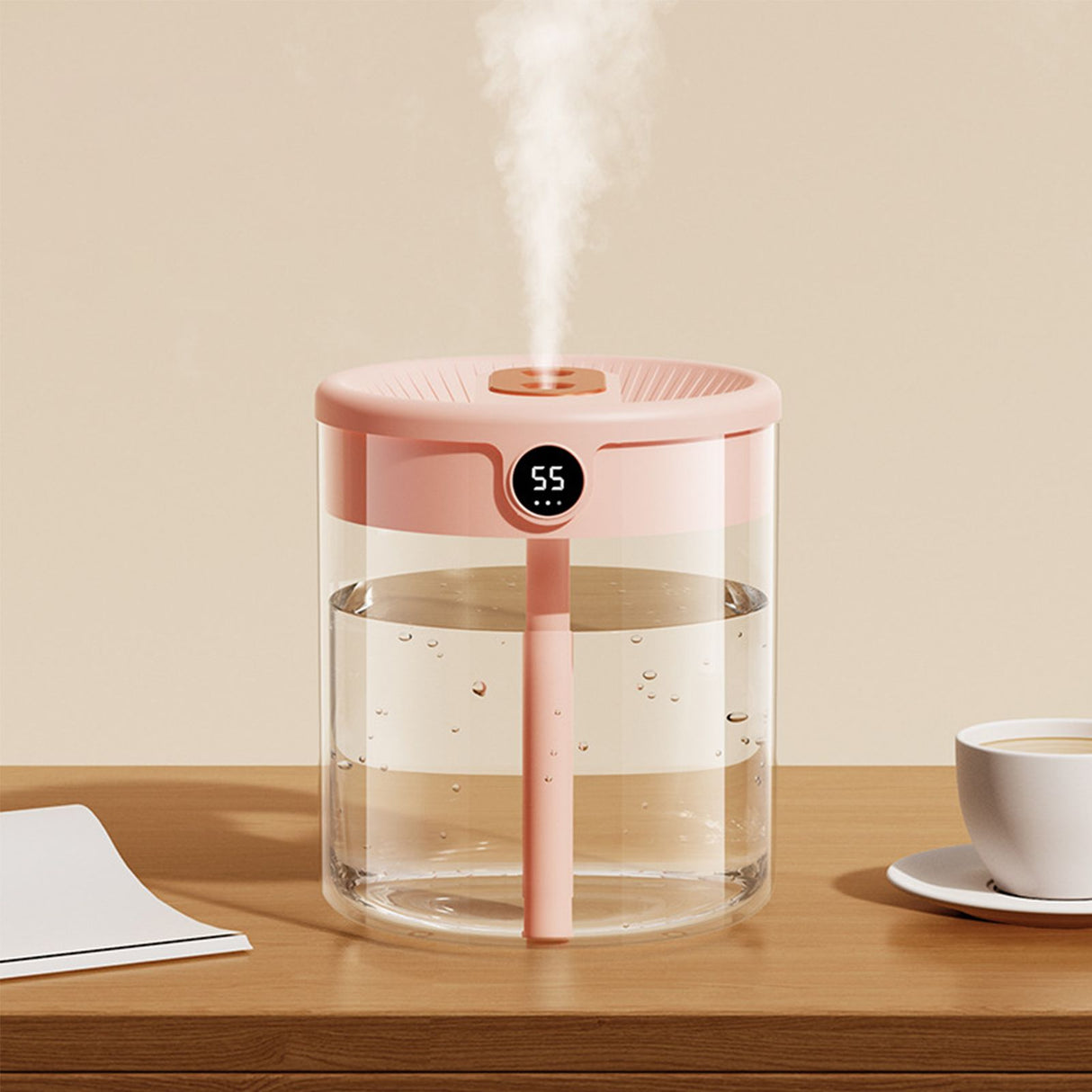 2L Double Nozzle Air Humidifier USB Double Jet Humidifier with LCD Humidity Display Large Capacity Aroma Oil Diffuser for Home Bedroom Pink