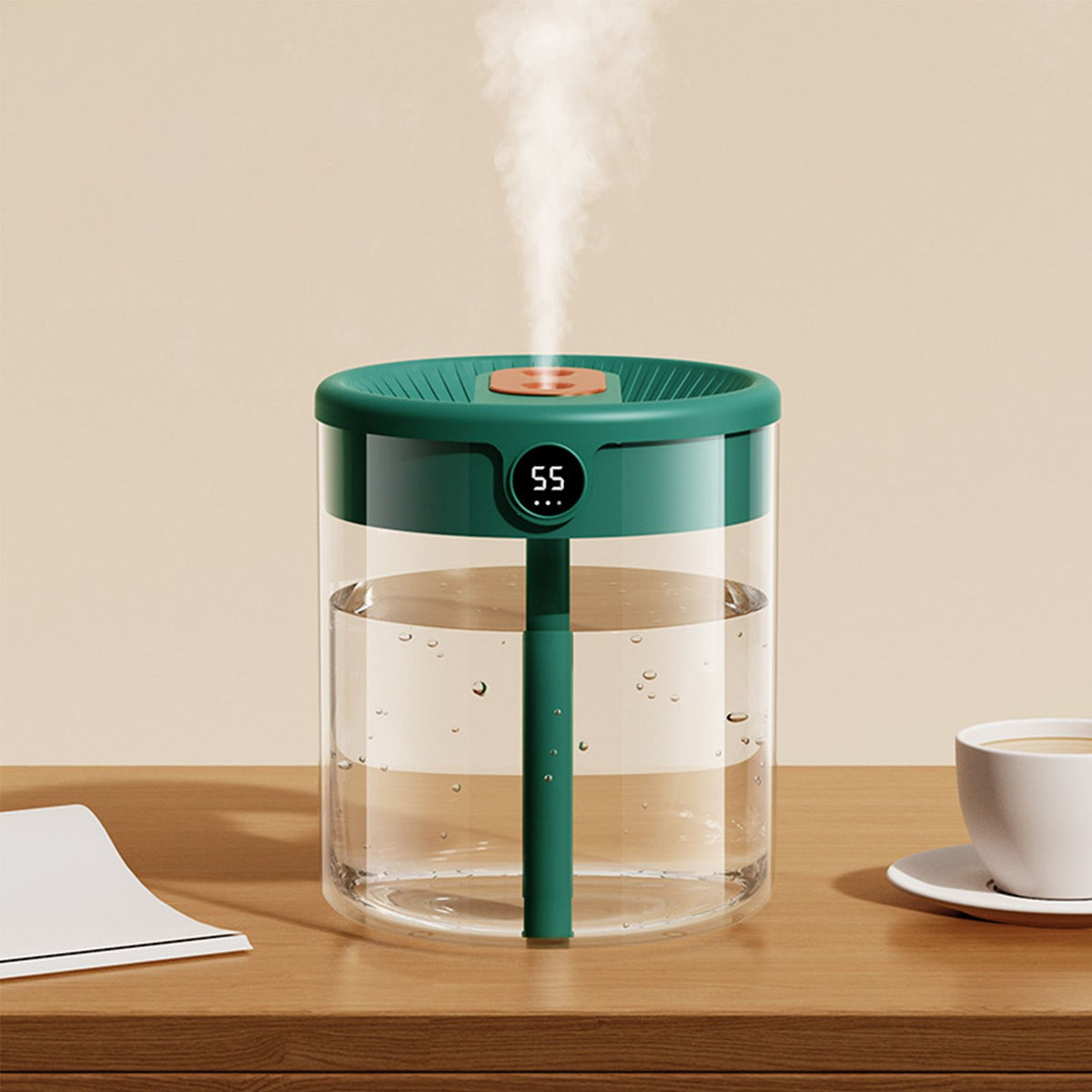 2L Double Nozzle Air Humidifier USB Double Jet Humidifier with LCD Humidity Display Large Capacity Aroma Oil Diffuser for Home Bedroom Green