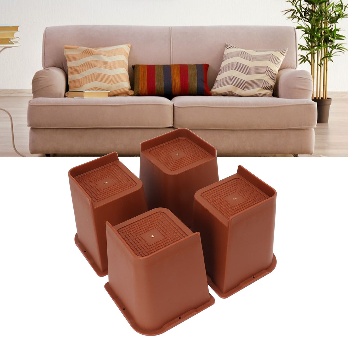 4PCS Heavy Duty Bed Chair Riser L Shaped 6in Anti Slip Furniture Extra Raiser for Bedroom