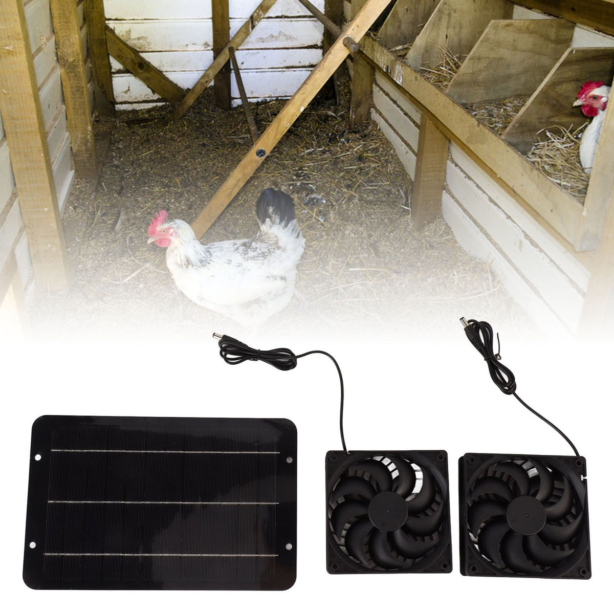 Solar Powered Fan Kit Waterproof Portable 10W 12V for Chicken Coop Greenhouse Dog House Shed Exhaust Cooling Ventilation