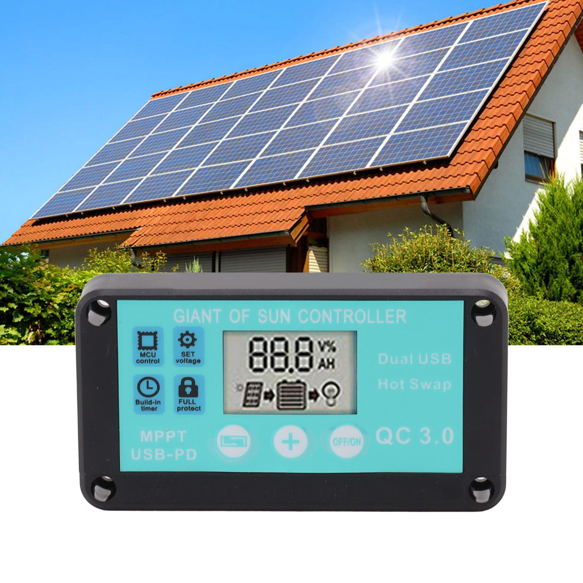 Solar Charge Controller Dual USB Output Fast Charging Solar Panel Regulator 12V/24V for Household Industry 80A