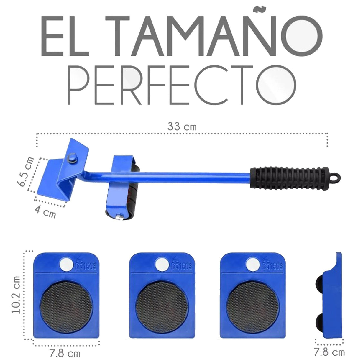 Heavy Duty Furniture Lifter Household Furniture Mover with 4 Wheel Rollers 1 Wheel Bar Blue