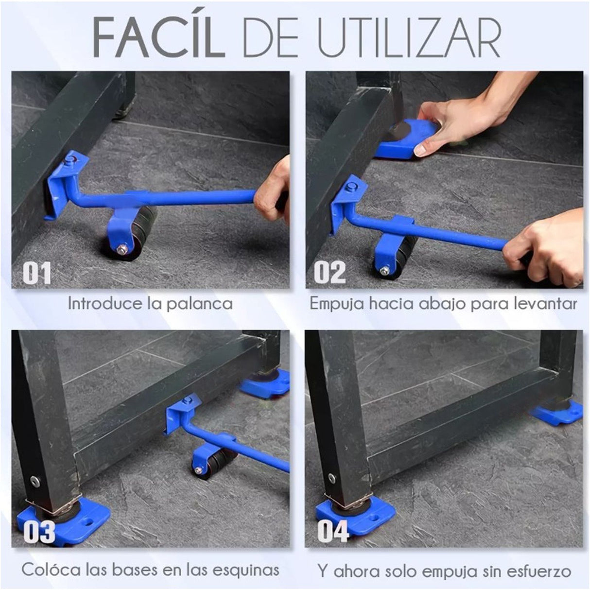 Heavy Duty Furniture Lifter Household Furniture Mover with 4 Wheel Rollers 1 Wheel Bar Blue