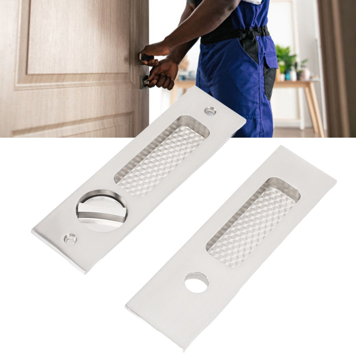 Sliding Door Mortise Lock with 2 Keys Zinc Alloy Invisible Recessed Handle Latch Pocket for Wood Furniture Hardware Brushed Nickel