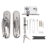 Door Entry Handle Set Stainless Steel Plate Door Lever Cylinder Lock Keys Kit for Household