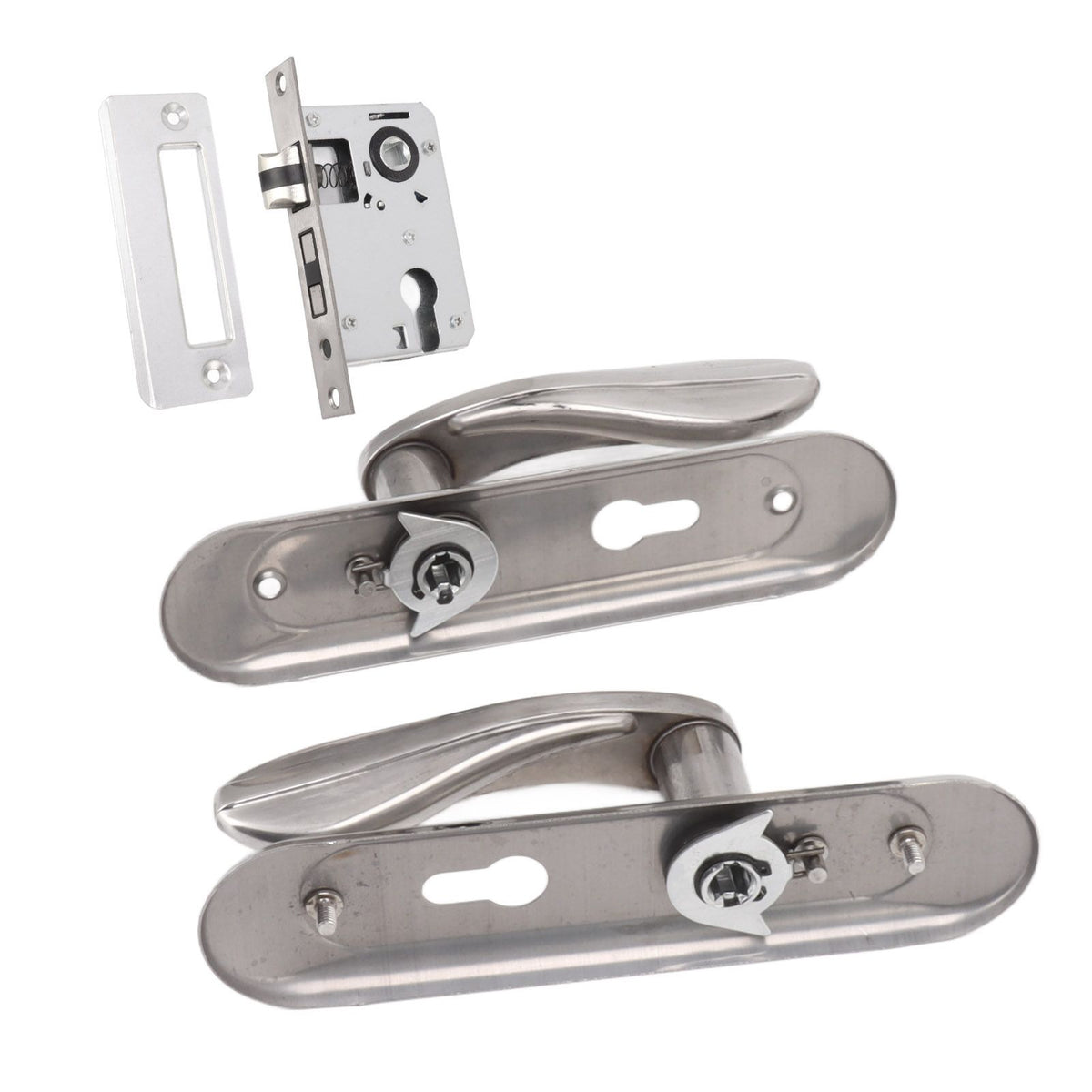 Door Entry Handle Set Stainless Steel Plate Door Lever Cylinder Lock Keys Kit for Household