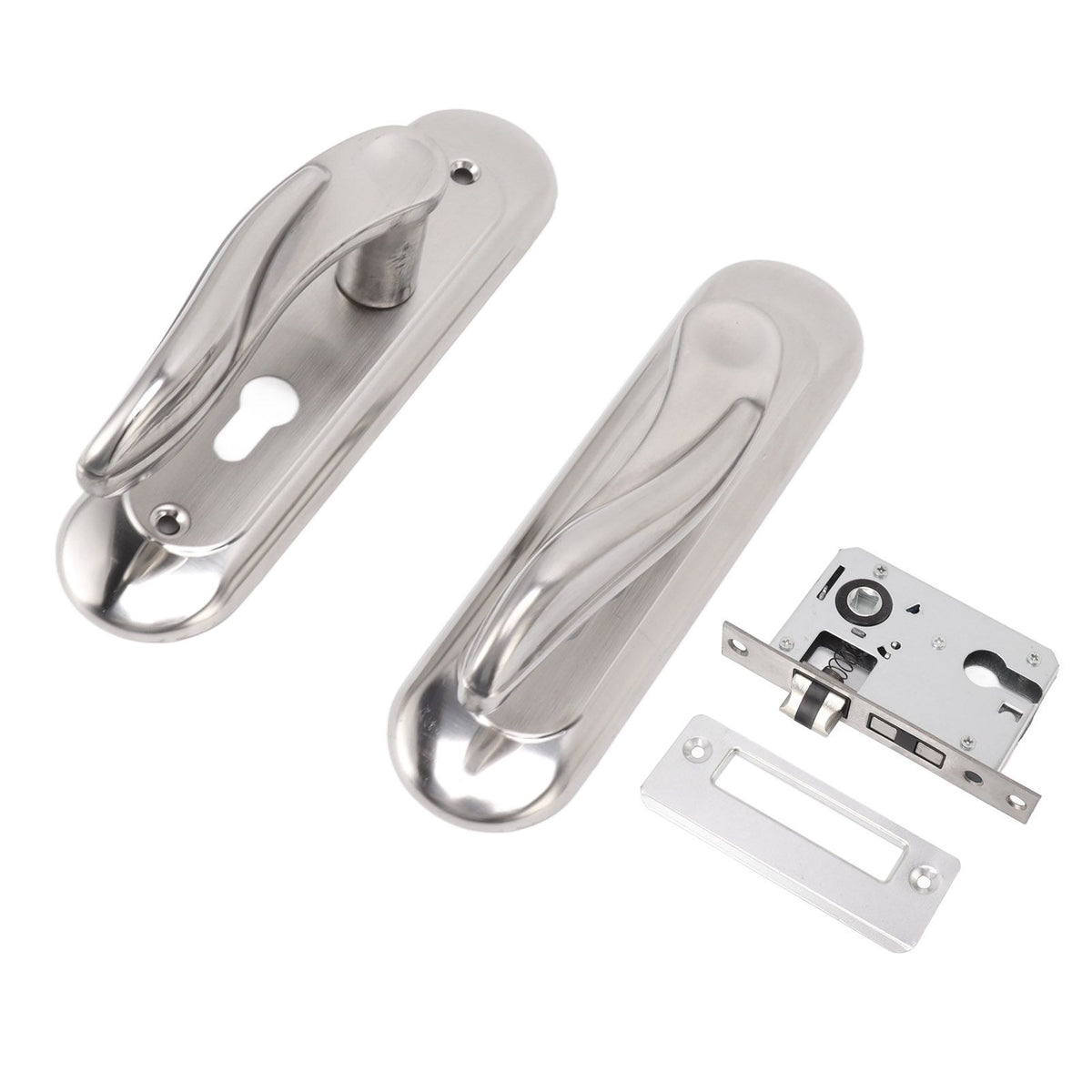 Door Entry Handle Set Stainless Steel Plate Door Lever Cylinder Lock Keys Kit for Household
