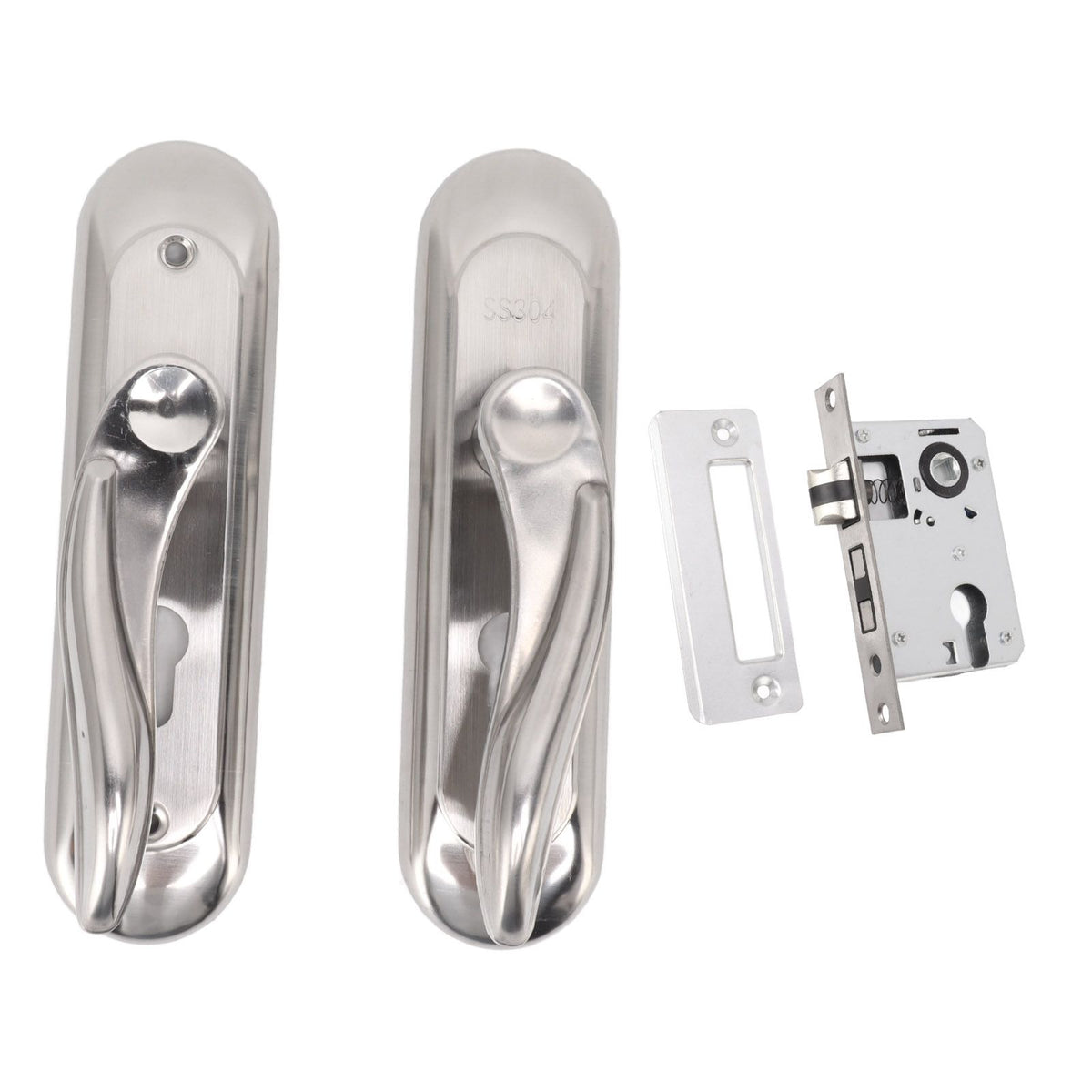 Door Entry Handle Set Stainless Steel Plate Door Lever Cylinder Lock Keys Kit for Household