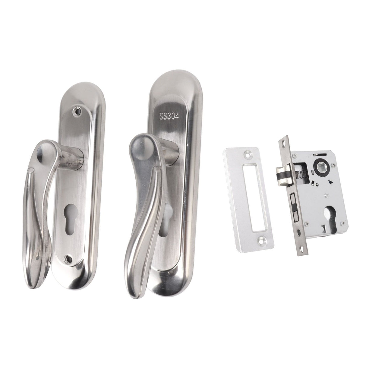 Door Entry Handle Set Stainless Steel Plate Door Lever Cylinder Lock Keys Kit for Household