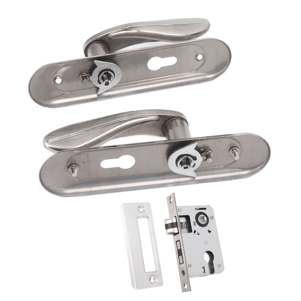 Door Entry Handle Set Stainless Steel Plate Door Lever Cylinder Lock Keys Kit for Household