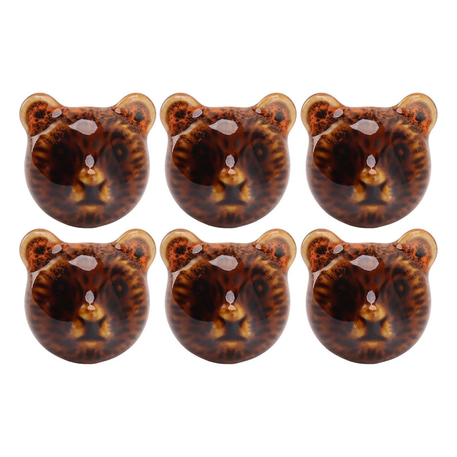 6PCS Bear Door Knob Orange Zinc Alloy Ceramic Decorative Bear Head Drawer Handle for Bedroom