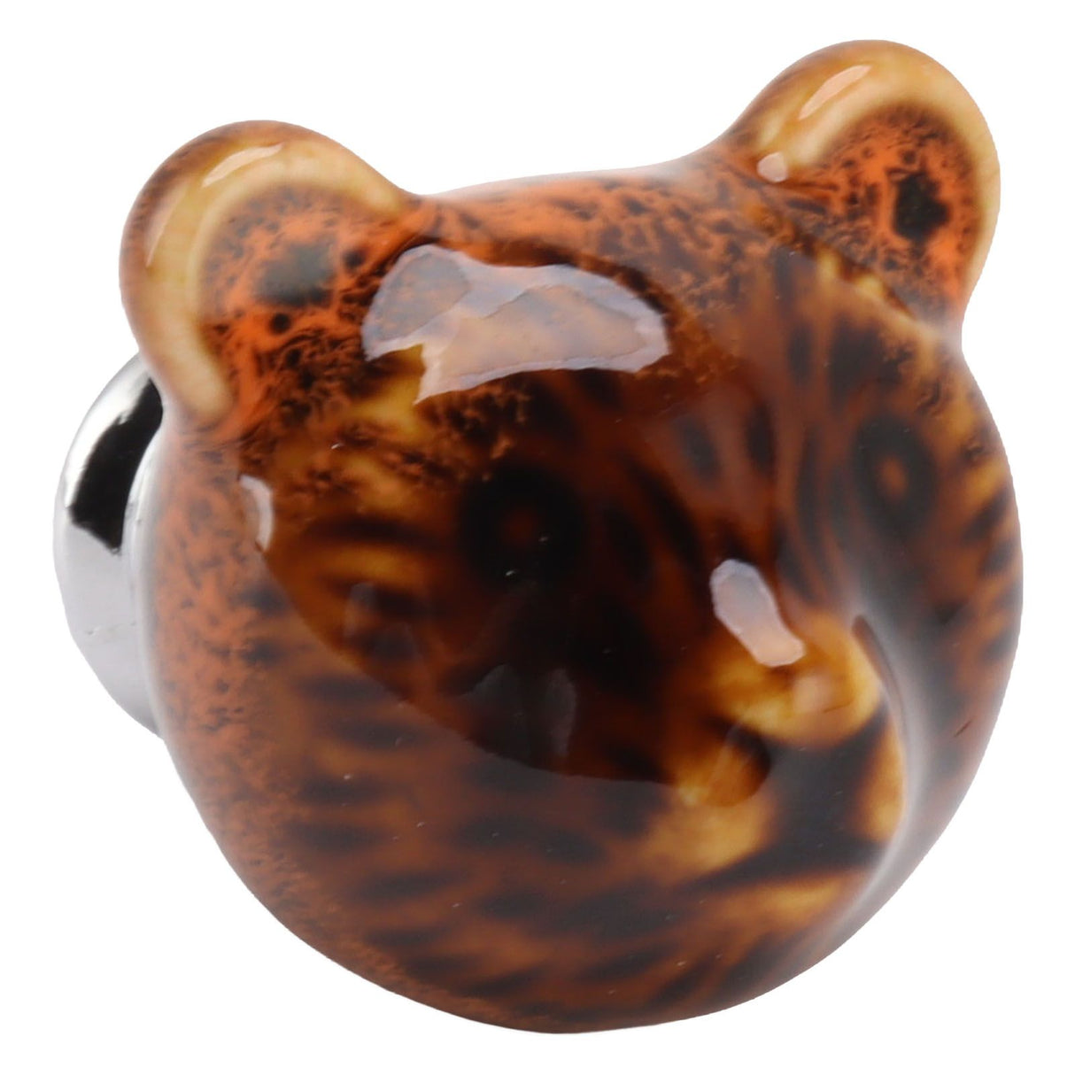 6PCS Bear Door Knob Orange Zinc Alloy Ceramic Decorative Bear Head Drawer Handle for Bedroom