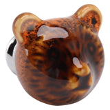 6PCS Bear Door Knob Orange Zinc Alloy Ceramic Decorative Bear Head Drawer Handle for Bedroom