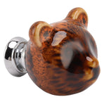 6PCS Bear Door Knob Orange Zinc Alloy Ceramic Decorative Bear Head Drawer Handle for Bedroom