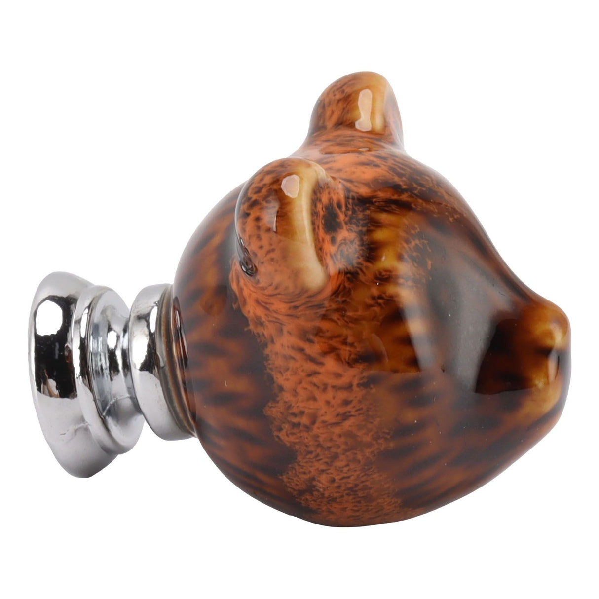 6PCS Bear Door Knob Orange Zinc Alloy Ceramic Decorative Bear Head Drawer Handle for Bedroom