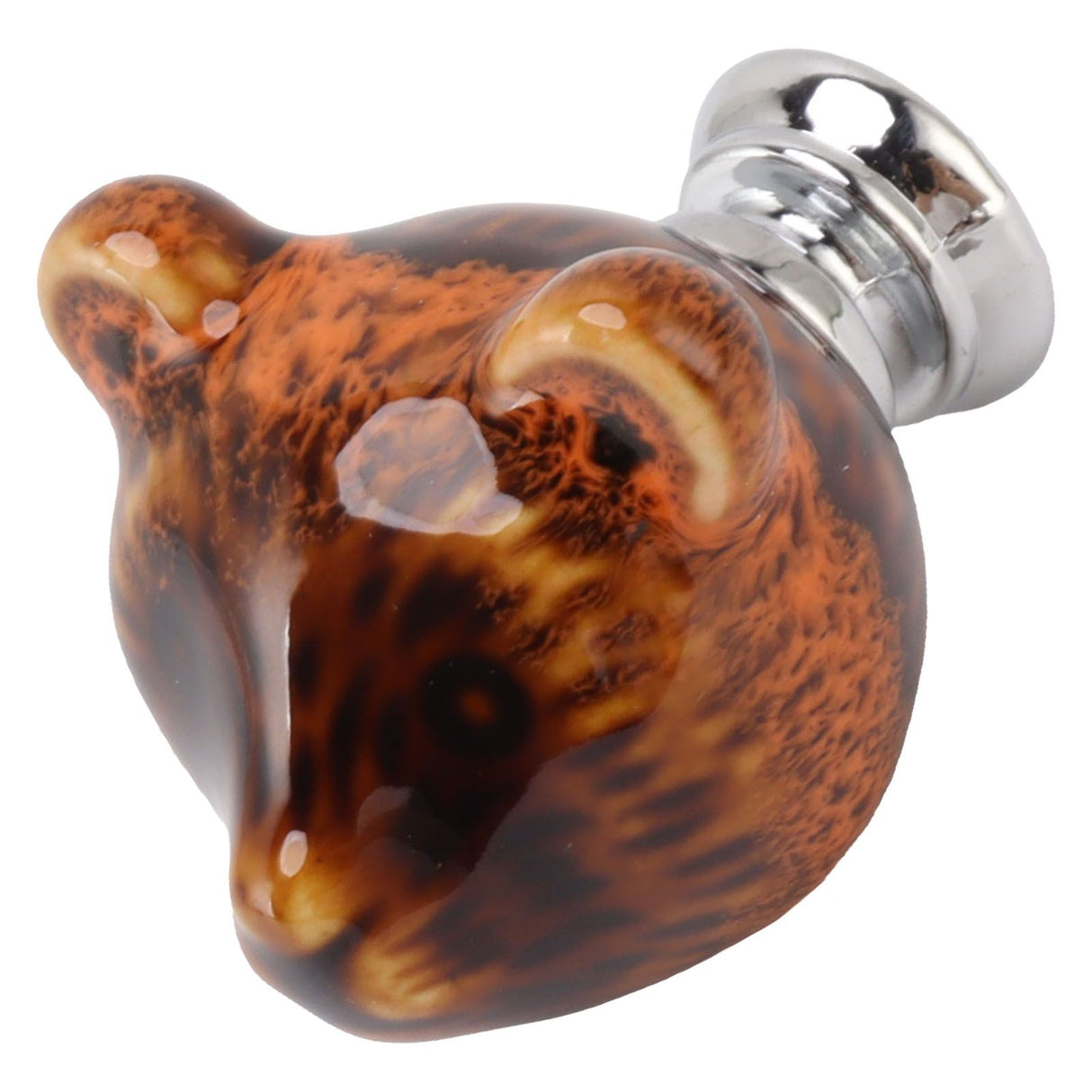 6PCS Bear Door Knob Orange Zinc Alloy Ceramic Decorative Bear Head Drawer Handle for Bedroom
