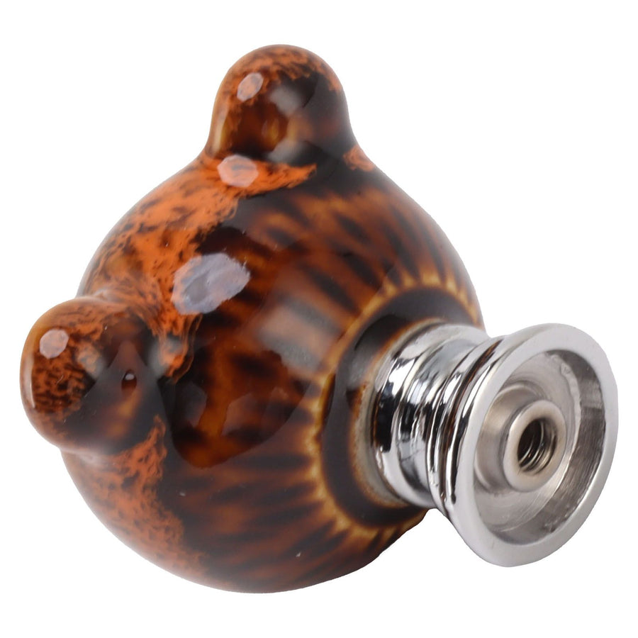 6PCS Bear Door Knob Orange Zinc Alloy Ceramic Decorative Bear Head Drawer Handle for Bedroom