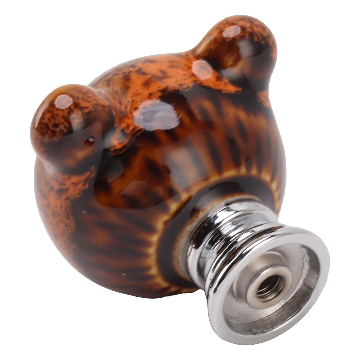 6PCS Bear Door Knob Orange Zinc Alloy Ceramic Decorative Bear Head Drawer Handle for Bedroom