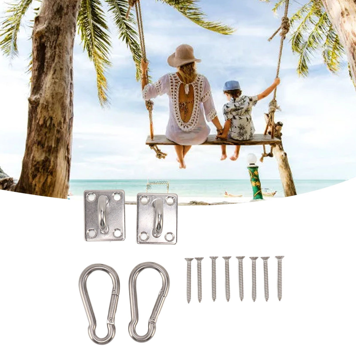 200kg Outdoor Swing Hook Set with Square Door Buckle Spring Hook 304 Stainless Steel Hammock Hook Set for Porch Yoga