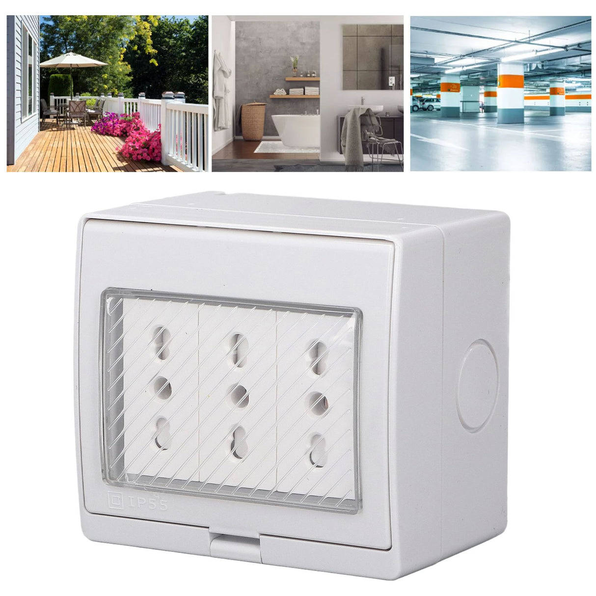 Waterproof Wall Socket IP55 Dustproof Flame Retardant Housing 3 Port Wall Outlet for Outdoor Italian Plug 110‑250V
