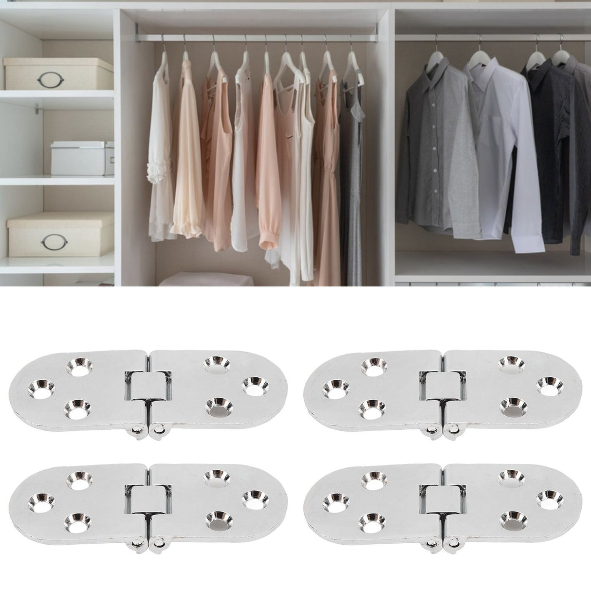 4 Sets 180 Degree Flap Hinge 0.09in Thickness Metal Folding Flip Top Hinge for Folding Table Sewing Machine Bright Chrome