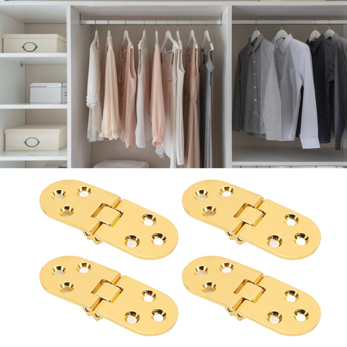 4 Sets 180 Degree Flap Hinge 0.09in Thickness Metal Folding Flip Top Hinge for Folding Table Sewing Machine Bright Gold