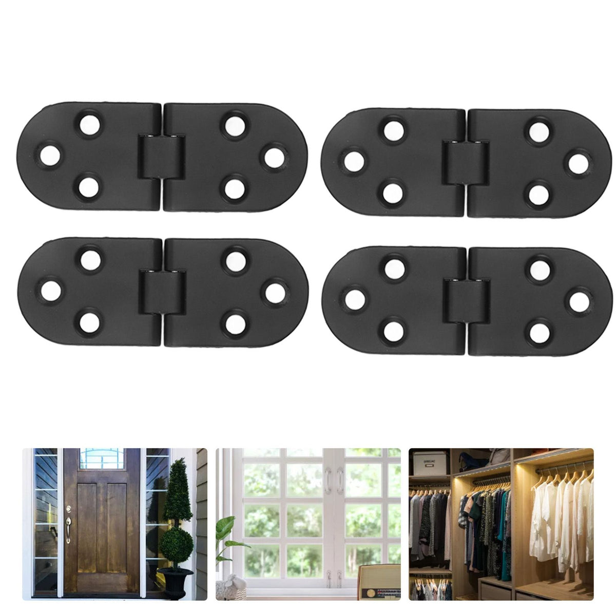 4 Set Round Edge Hinge 180 Degree Painted Black Zinc Alloy Cabinet Hardware for Door with Screw