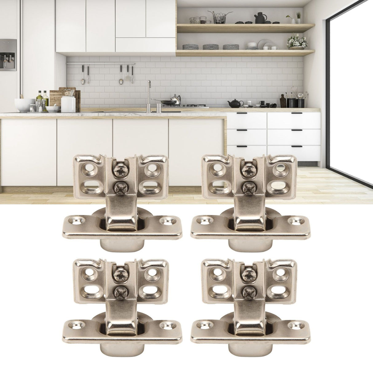 4PCS Cabinet Hinge with 4 Hole Base Cold Rolled Steel Short Arm Cupboard Hinge for Kitchen Bedroom