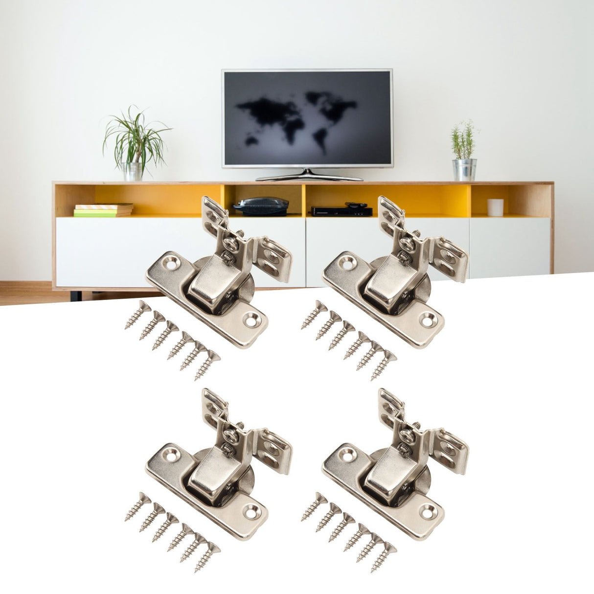 4PCS Cabinet Hinge with 4 Hole Base Cold Rolled Steel Short Arm Cupboard Hinge for Kitchen Bedroom