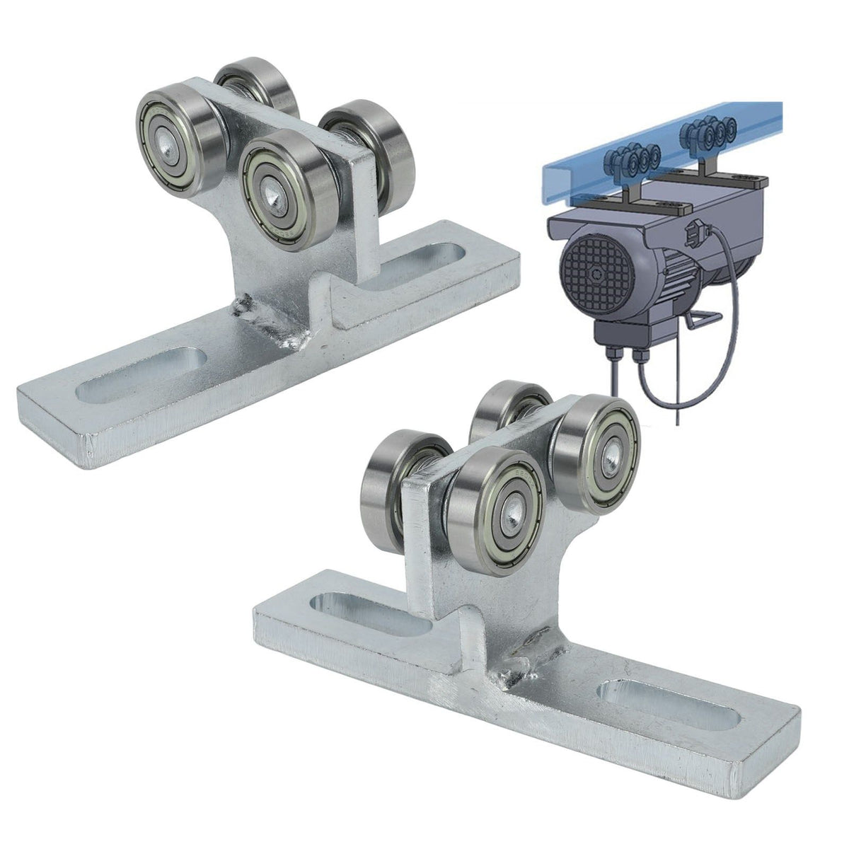 2Pcs Wheel Trolley T Shape Welded Roller Trolley Stable Bearing Track Roller Wheels for Track Electric Lift