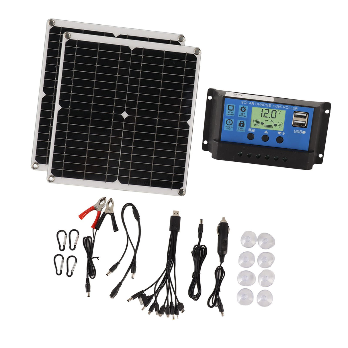 Solar Panel Kit 50W Solar Panel 60A Solar Charge Controller Set with 2 USB Output for RV Camping Blackout