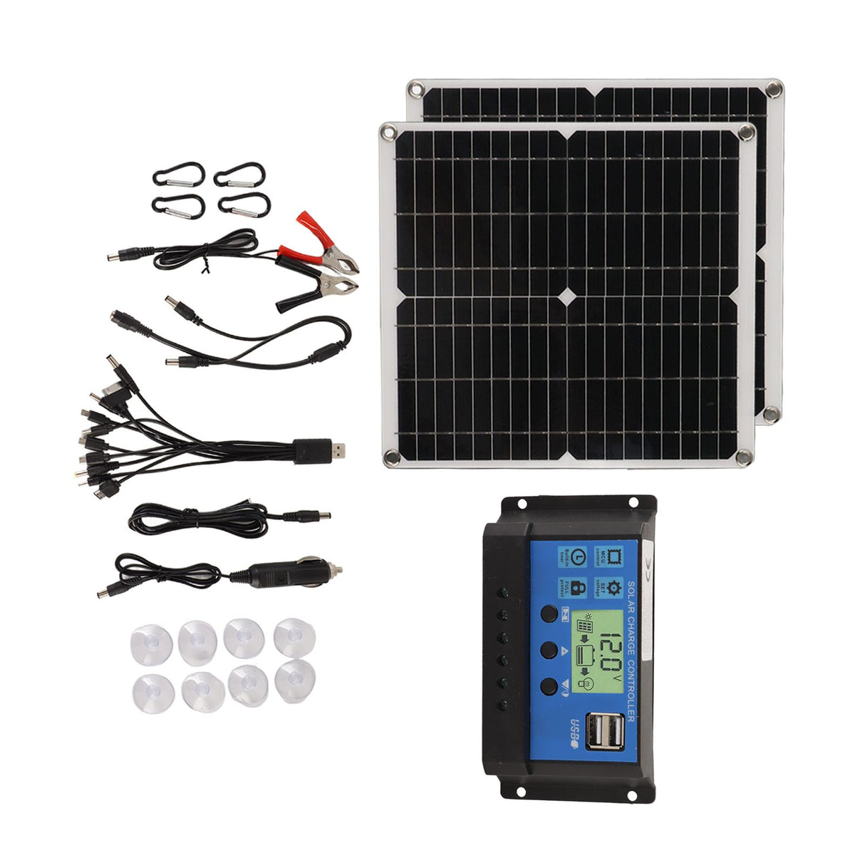 Solar Panel Kit 50W Solar Panel 60A Solar Charge Controller Set with 2 USB Output for RV Camping Blackout