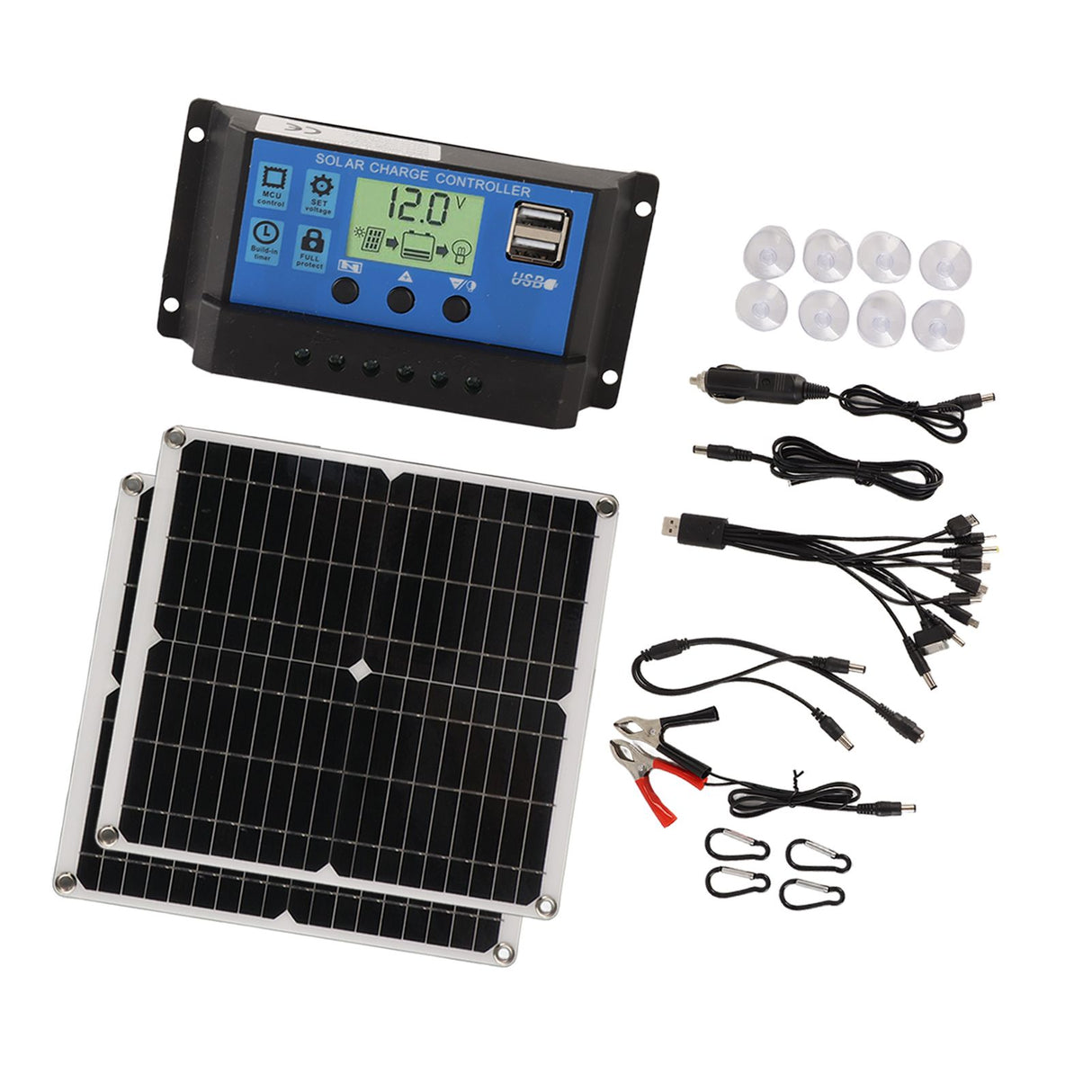 Solar Panel Kit 50W Solar Panel 60A Solar Charge Controller Set with 2 USB Output for RV Camping Blackout