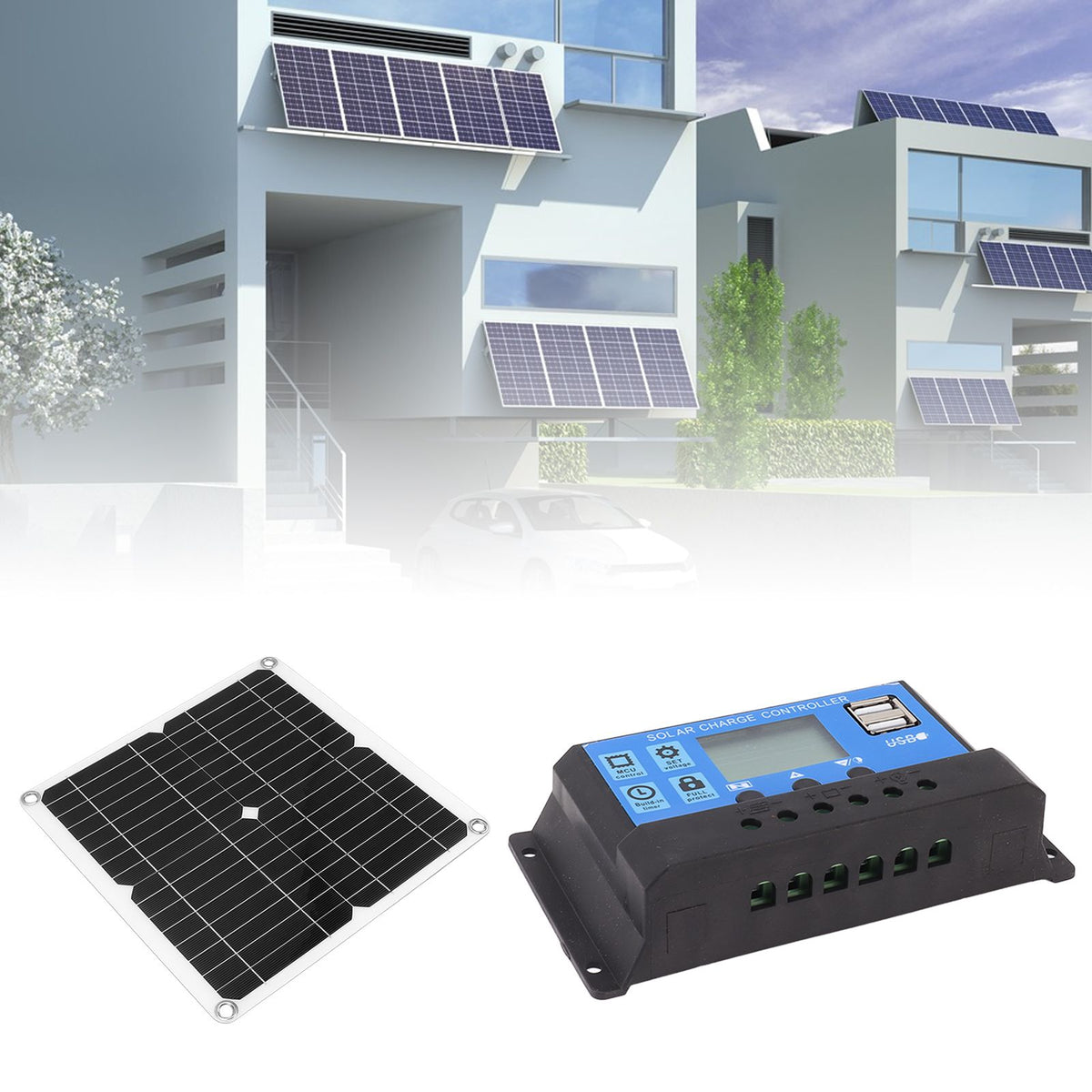 12W 12V Solar Panel Kit Semi Flexible Monocrystalline IP65 Waterproof Portable Solar Charger with 100A Controller for RV